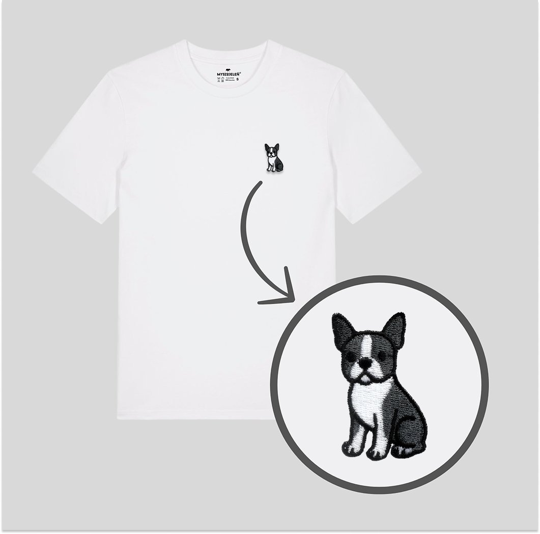 Haftowany T-shirt - BOSTON TERRIER - biały 2XL