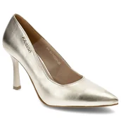 Czółenka - Złote Czółenka Karino Eleganokie Skórzane Buty - miniaturka - grafika 1