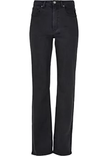 Spodnie damskie - Urban Classics Damskie spodnie z wysokim stanem, proste spodnie jeansowe, Black washed, 33 - grafika 1