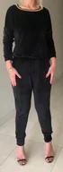 Kombinezony - KOMBINEZON DAMSKI CZARNY CIEPŁY WELUR OKAZJA HIT - miniaturka - grafika 1
