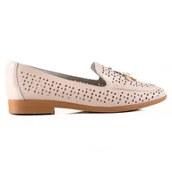 Mokasyny damskie - Goodin Skórzane Mokasyny Z Ozdobą beżowy - miniaturka - grafika 1