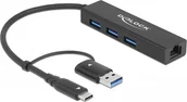 Huby USB - DELOCK 3-portowy koncentrator USB 3.2 Gen1 Gigabit LAN USB Type-C lub Typ-A - miniaturka - grafika 1