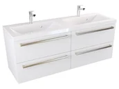 Szafki łazienkowe - Szafka Wisząca Z Umywalką ATH 120 cm DUO - Biały Mat - Uchwyty Stal Szczotkowana - miniaturka - grafika 1