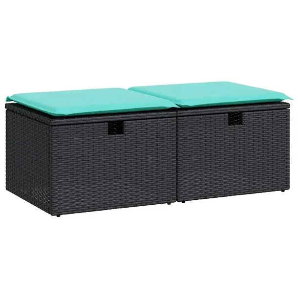 Zestaw Wypoczynkowy Rattan PE Czarny 55x55x37 cm, Poduszka Niebieska 55x55x