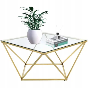 Szklany Stolik Kawowy Diament Glamour Modern Gold - Ławy i stoliki kawowe - miniaturka - grafika 1