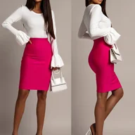 Spódnice - TEMU Klasyczna spódnica typu slip z wysokim stanem i wiązaniem w talii dla kobiet, idealna na każdą porę roku i do różnych stylów YY1202286 - miniaturka - grafika 1