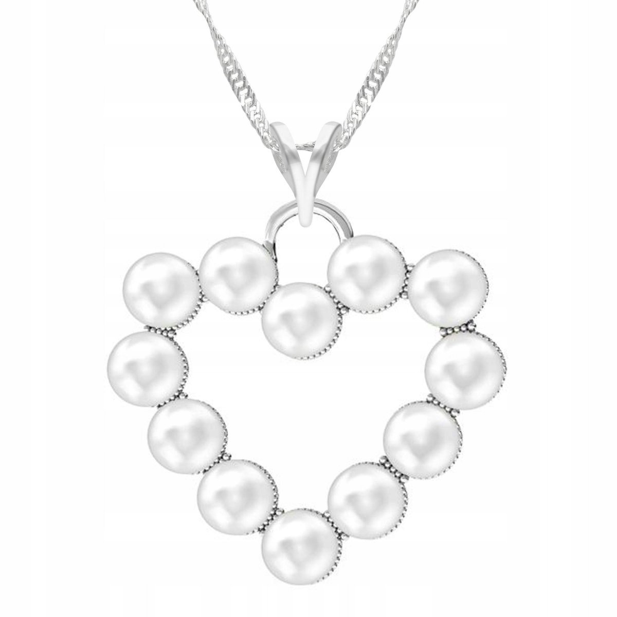 Naszyjnik Srebrny z Sercem Perłami Serce Serduszko Perły Perła SREBRO 925