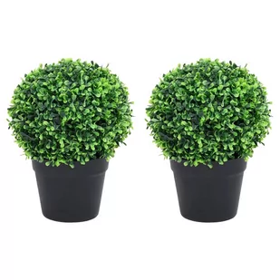 vidaXL Kule ze sztucznego bukszpanu w doniczce, 2 szt., zielone, 27 cm - Sztuczne kwiaty - miniaturka - grafika 1