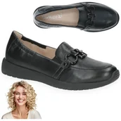 Mokasyny damskie - Półbuty eleganckie skórzane damskie mokasyny Caprice wygodne czarne 38 - miniaturka - grafika 1