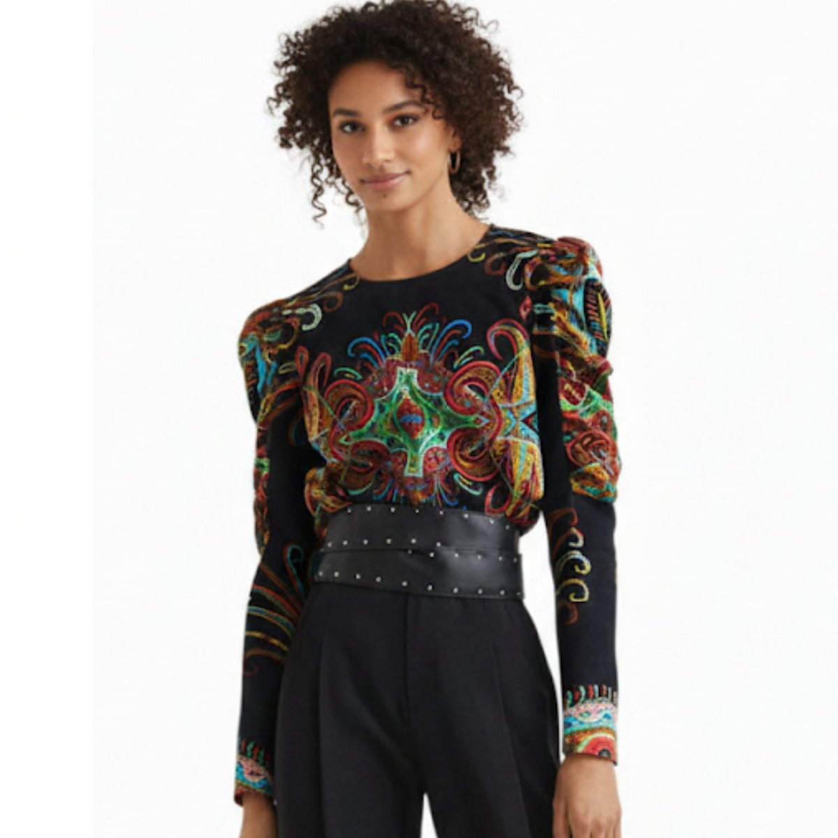 Bluzka damska Desigual Ravvel bufiaste rękawy -S