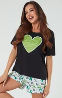 Piżamy damskie - Piżama damska z krótkim rękawem i z krótkimi spodnie Picos, Kolor czarno-biało-zielony, Rozmiar S, Italian Fashion - Intymna - miniaturka - grafika 1