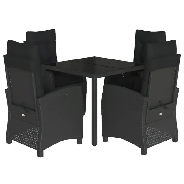 Zestaw mebli ogrodowych czarny rattan PE, stół 90x90x75 cm, krzesła 57x6