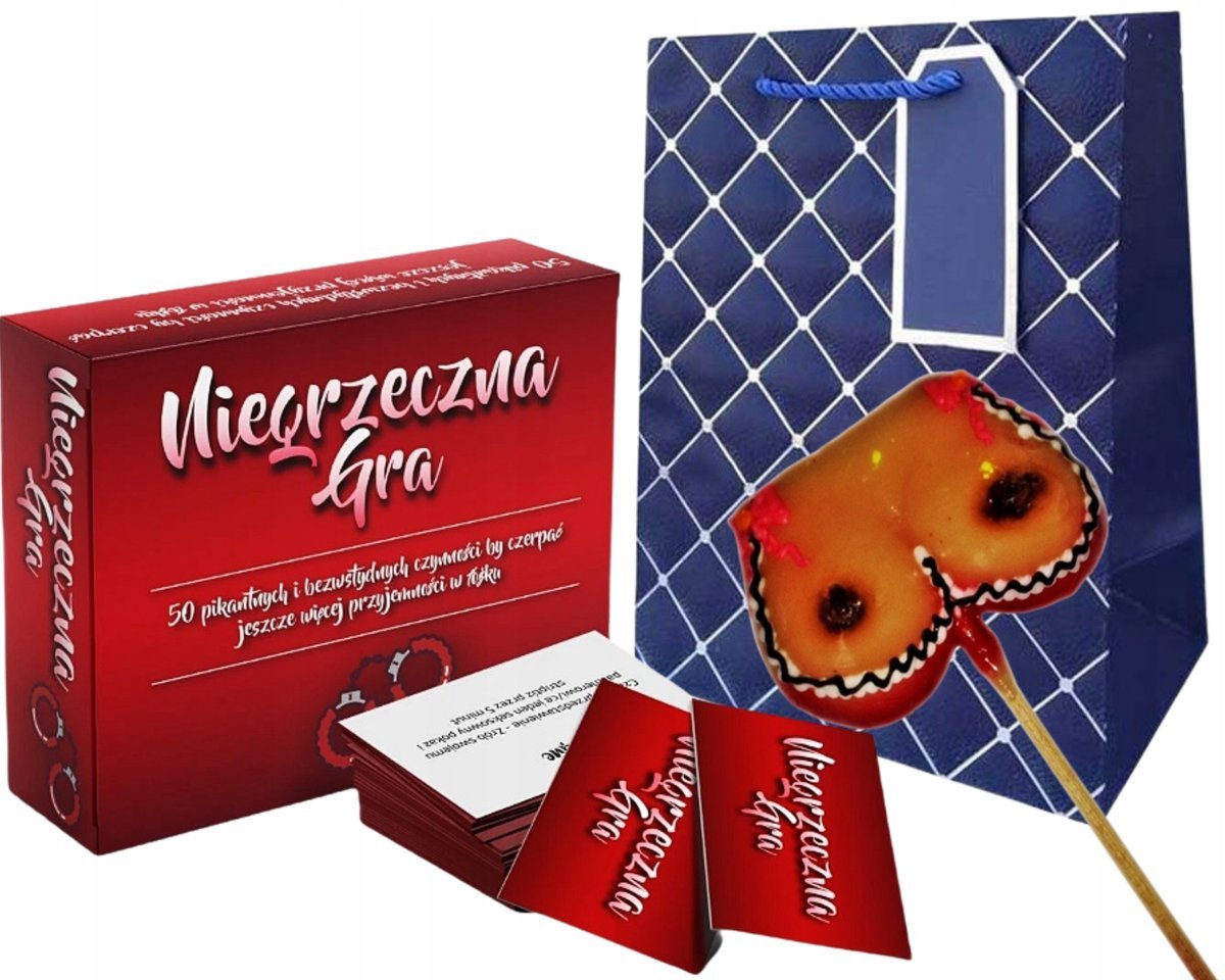 Zestaw Prezentów na DZIEŃ CHŁOPAKA, Niegrzeczna Gra + Lizak BIUST + Torebka