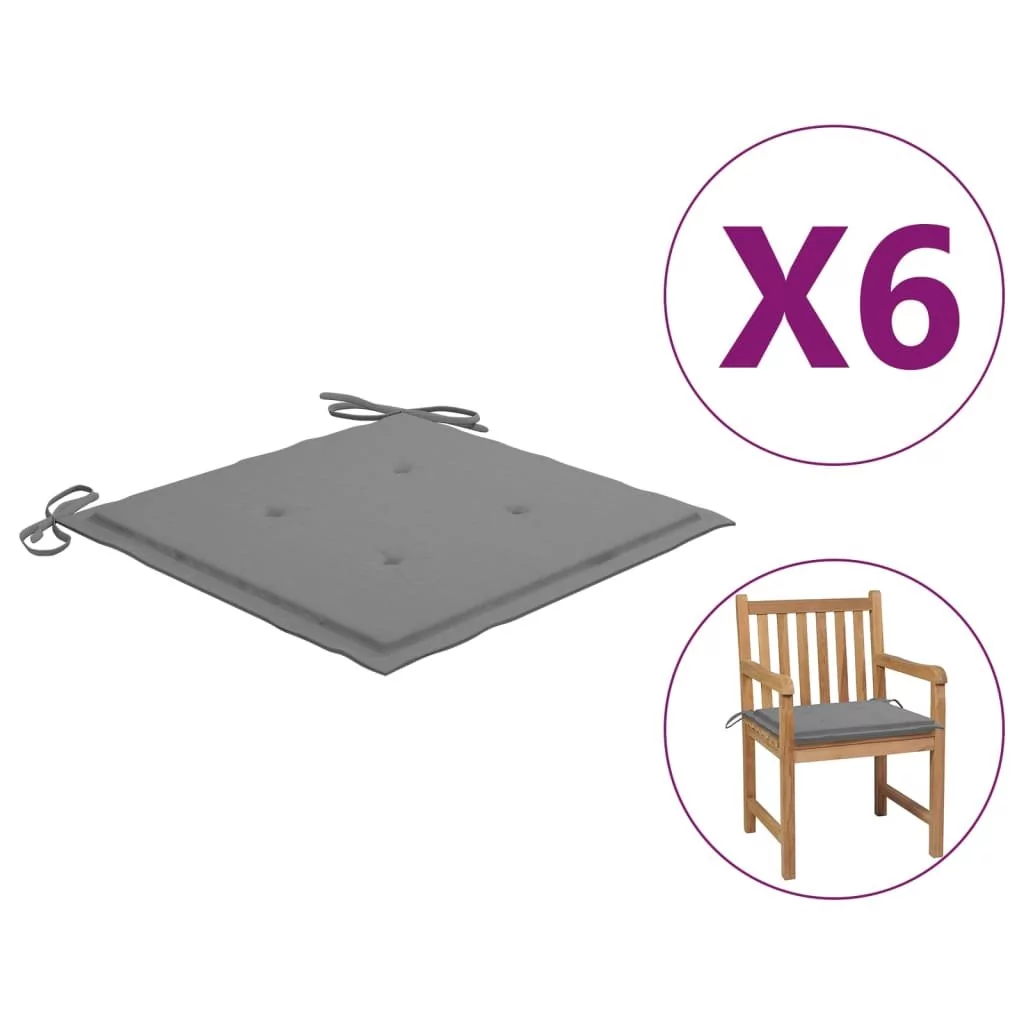 vidaXL Poduszki na krzesła ogrodowe, 6 szt., szare, 50x50x4 cm