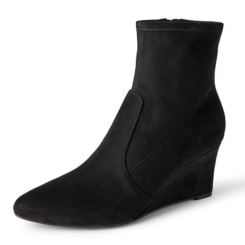 Amazon Essentials Damskie botki Aewm43999 Wedge Zip, Czarny Sztuczny Zamsz, 35.5 EU
