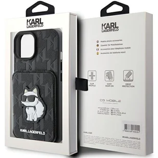 Karl Lagerfeld KLHCP15SSAKCNSCK iPhone 15 6.1" czarny/black hardcase Saffiano Cardslots and Stand Monogram Choupette - Etui i futerały do telefonów - miniaturka - grafika 9