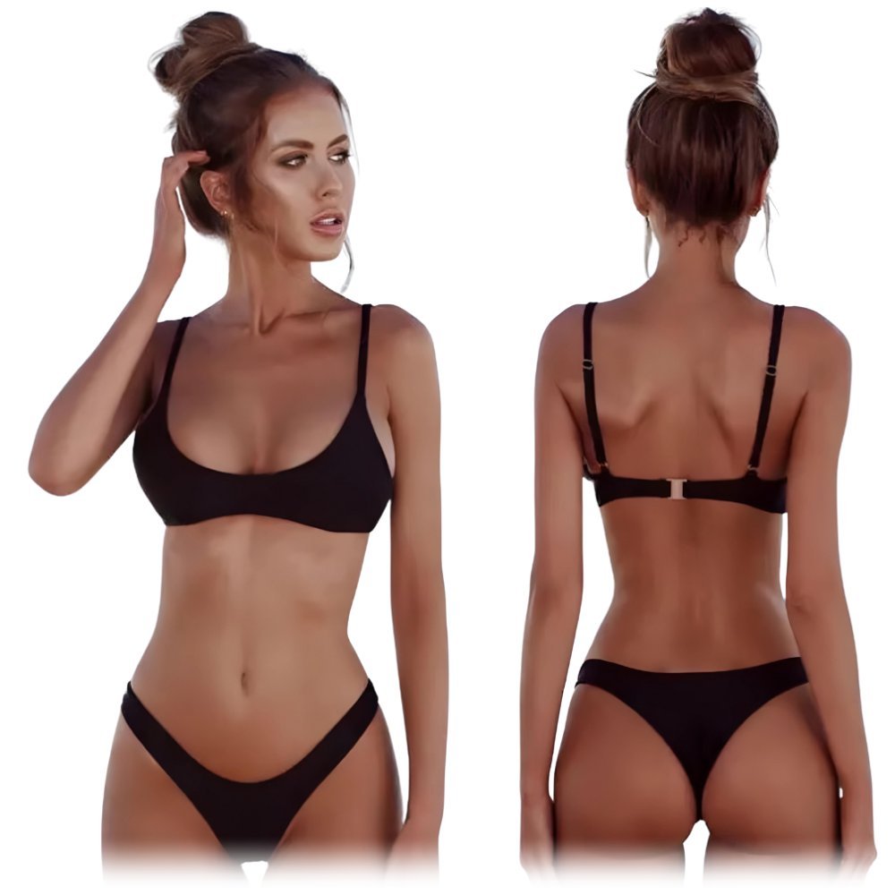 BIKINI STRÓJ KĄPIELOWY KOSTIUM CZARNY DWUCZĘŚCIOWY MODELUJĄCY L