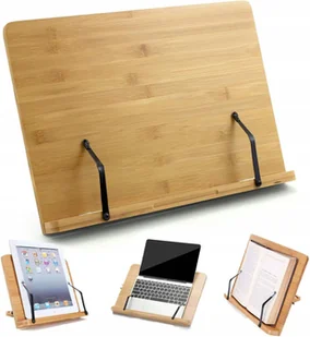 Podpórka Bambusowa Stojak Pod Książkę Tablet Drewno Regulowana Stojąca - Podpórki do książek - miniaturka - grafika 1
