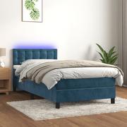 Łóżka - Łóżko kontynentalne, materac i LED, niebieski aksamit 80x200 cm Lumarko - miniaturka - grafika 1