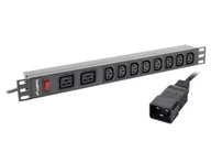 Listwy zasilające - Lanberg lanberg Listwa zasilająca Rack PDU 19 cali 1U 16A 2X C19 8X IEC C13 - miniaturka - grafika 1