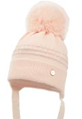 Czapki dla dzieci - Dziewczęca czapka na zimę AZZA z pomponem róż - miniaturka - grafika 1