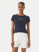 Koszulki i topy damskie - Tommy Hilfiger T-Shirt Logo Graphic Ringer WW0WW49245 Granatowy Slim Fit - miniaturka - grafika 1