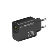 Ładowarki do telefonów - EZC105K Esperanza ładowarka sieciowa 20w usb-c pd 20w / usb-a qc 3.0 18w czarna - miniaturka - grafika 1