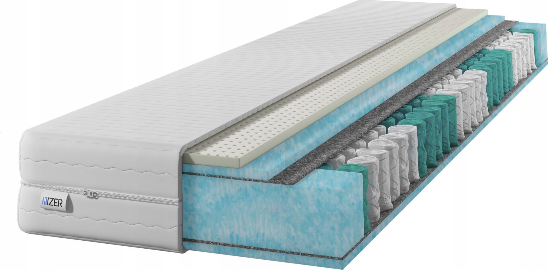 Materac sprężynowy Aqua GOLD + Lateks 80x200 22cm LATEX Dwustronny H2/H3 7 stref Rdzeń ze sprężyn kieszeniowych Pikowany pokrowiec