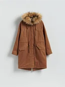 Płaszcze damskie - Reserved - Bawełniana parka z kieszeniami - miedziany - miniaturka - grafika 1