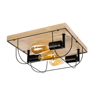 Britop Industrialna LAMPA sufitowa NETUNO 92043374 drewniana OPRAWA druciana retro drewno czarna - Lampy sufitowe - miniaturka - grafika 1