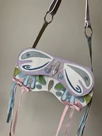 Torebki damskie - Skórzana pastelowa torebka motyl z kokardkami z upcyklingu - miniaturka - grafika 1