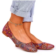 Baleriny - Damskie Skórzane Baleriny Maciejka Czerwone W Kwiaty 04100-38 wielokolorowe - miniaturka - grafika 1