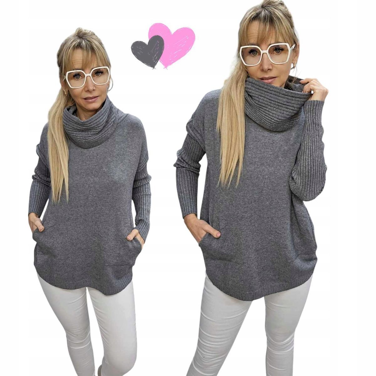 SWETER DAMSKI GOLF na co dzień jak jedwab kieszenie tunika 50 52 5XL 6XL