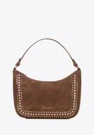 Torebki damskie - Damska torebka na ramię z ozdobnymi dżetami brązowa - miniaturka - grafika 1