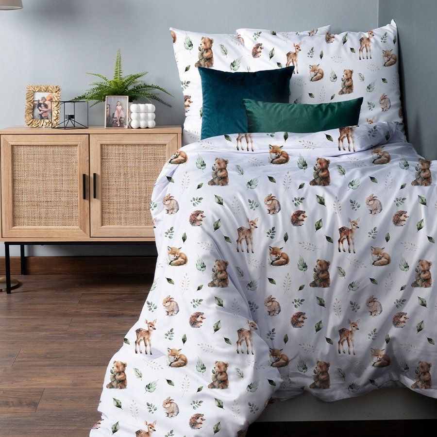 Komplet pościeli Premium z satyny bawełninej 160x200 Zwierzęta leśne
