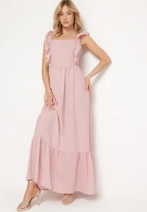 Różowa Sukienka na Ramiączkach z Falbankami i Gumką w Talii z Wiązaniem na Plecach Tiolla - Sukienki - miniaturka - grafika 1