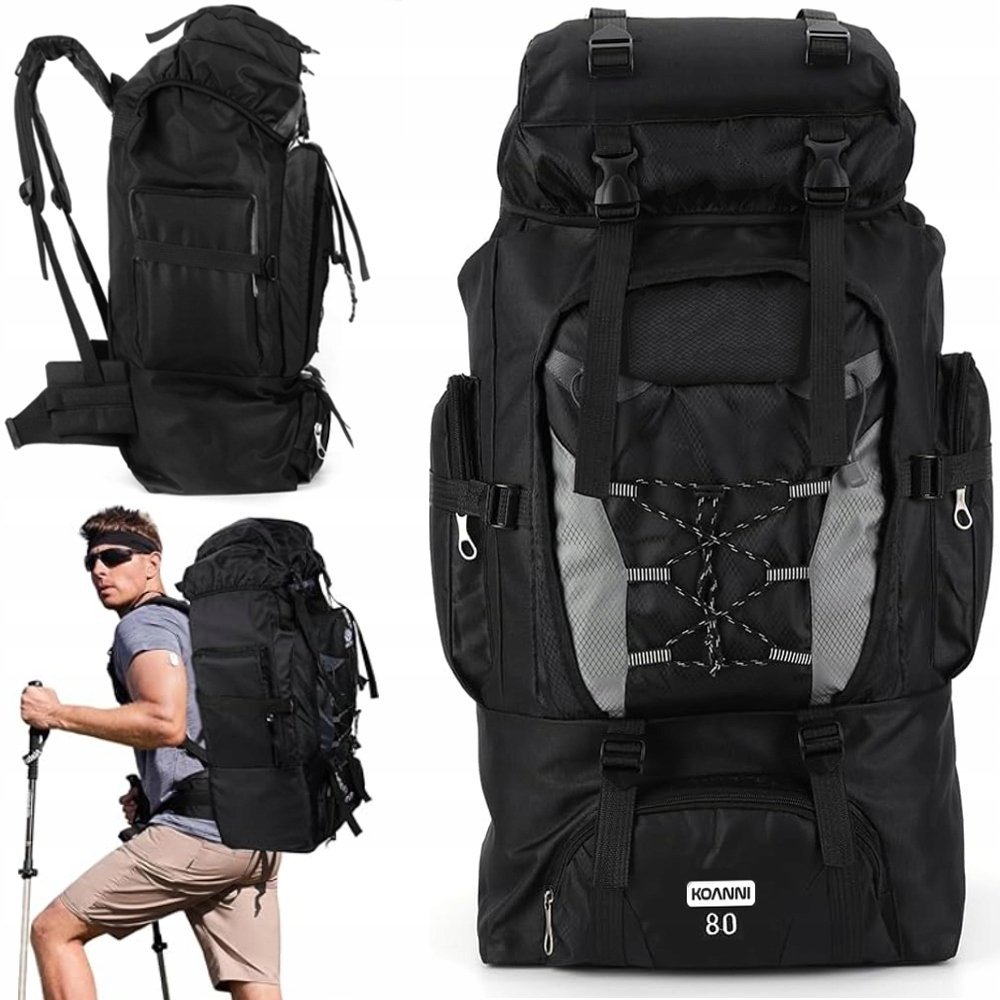 Plecak Turystyczny Wodoodporny 80L Trekkingowy Duży Lekki Survival CZARNY