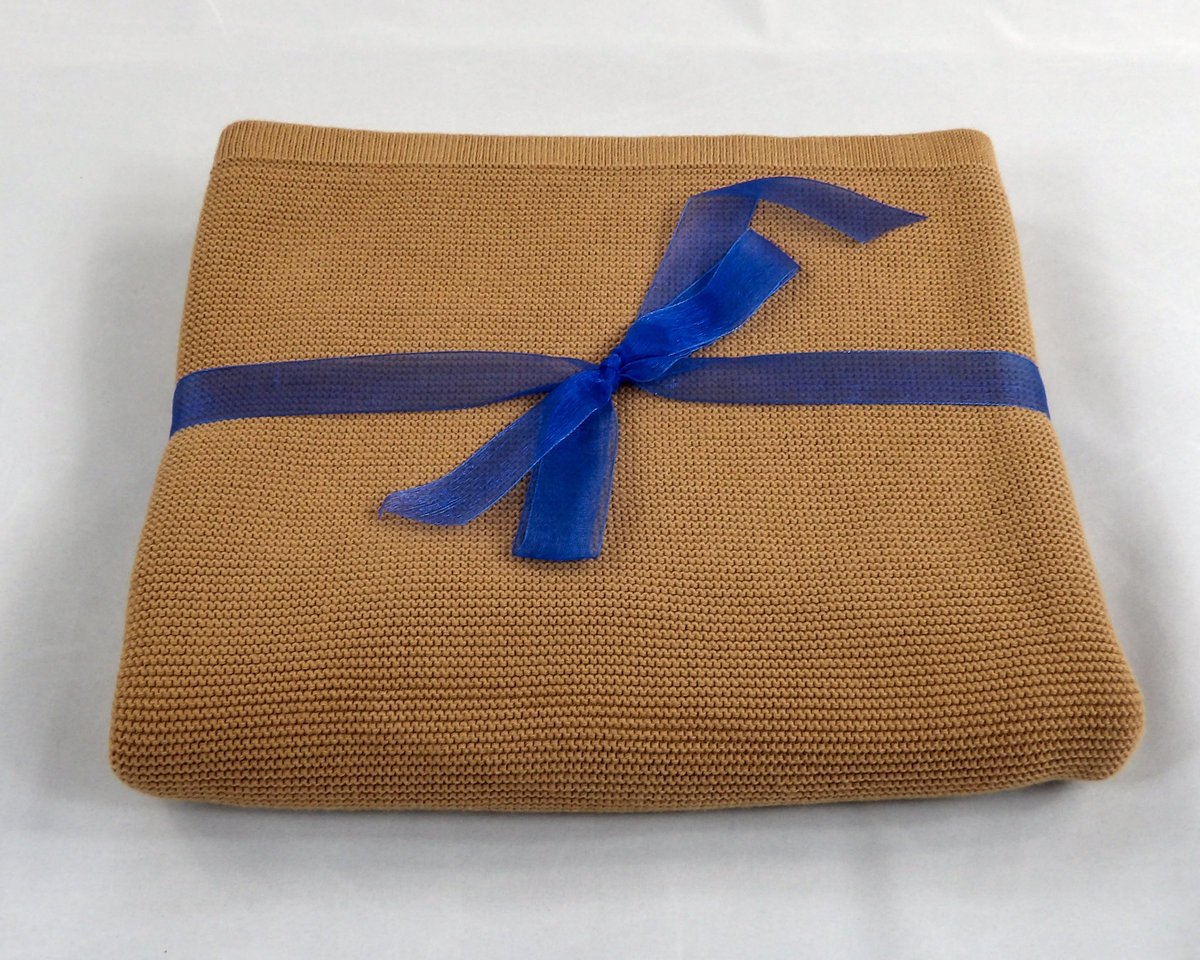 Kocyk dziecięcy niemowlęcy dziany 100% Bawełna do wózka łóżeczka na prezent [Jasny Brąz]