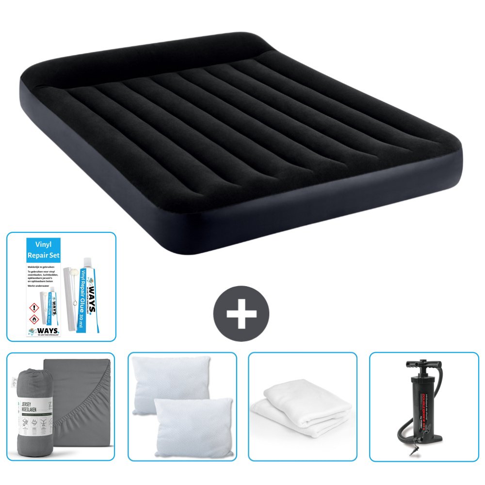 Dmuchane łóżko Intex - 2 osoby - 152 x 203 x 25 cm - Ciemnoniebieski - W zestawie prześcieradło - pocałunek - pompka - zestaw naprawczy en ochraniacz na poduszkę