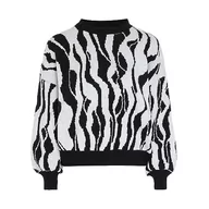 Swetry damskie - Nally Damski sweter w paski, luźno dopasowany sweter z dzianiny akryl biały czarny rozmiar M/L, biały czarny, M - miniaturka - grafika 1