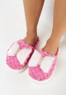 Fuksjowe Kapcie z Tłoczonego Futerka z Kokardą Davike - Kapcie damskie - miniaturka - grafika 1