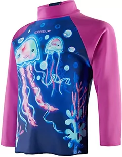 Speedo Bluzka z nadrukiem dla dziewczynki z długim rękawem ochrona przed słońcem z nadrukiem Rash Top, niebieski/różowy, 3 lata - Koszulki dla dziewczynek - miniaturka - grafika 1