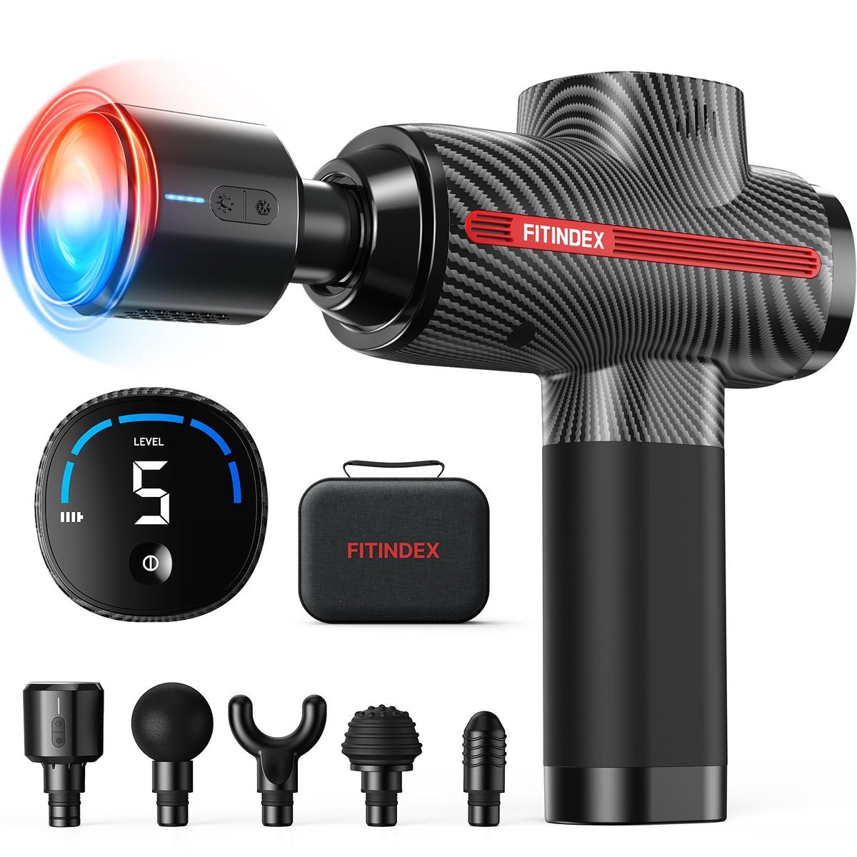 FITINDEX Masażer LED 5 Głów 15W z Ciepłem/Zimnem, Szybkie Ładowanie