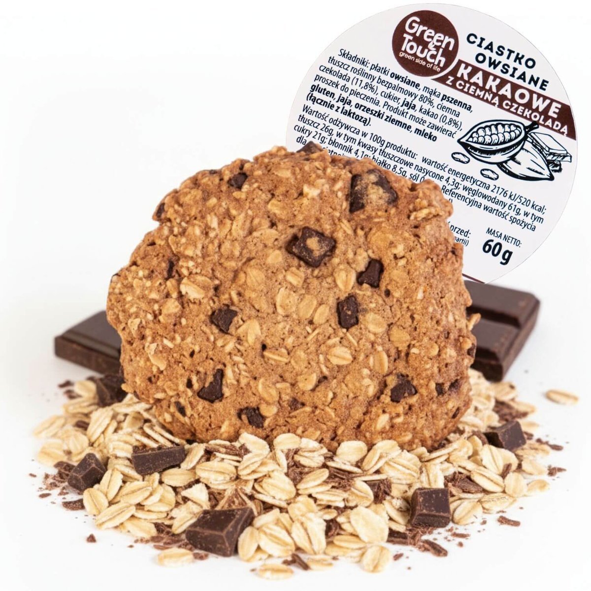 Ciastko owsiane kakaowe czekoladowe 60 g naturalne rzemieślnicze