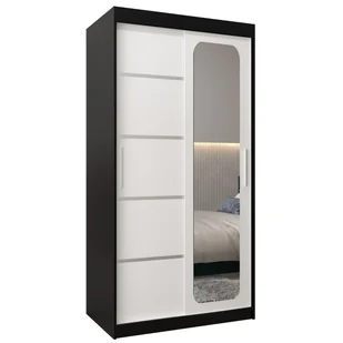 Szafa przesuwna garderoba z lustrem i półkami do salonu PROMO V2 100 dąb artisan sonoma czarna biała - Szafy - miniaturka - grafika 1