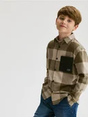 Bluzki dla chłopców - Reserved - Bawełniana koszula w kratę - beżowy - miniaturka - grafika 1