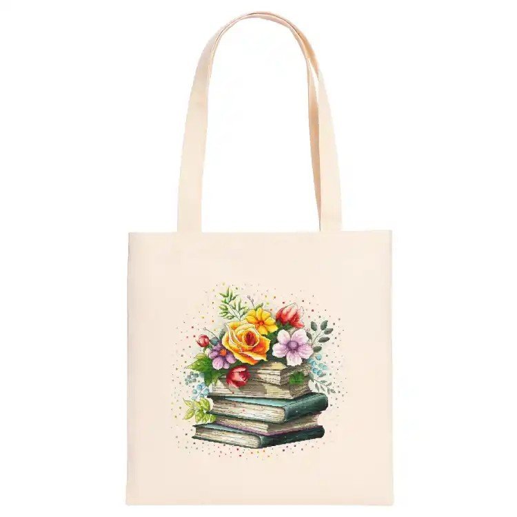 Haft krzyżykowy - Bawełniana torba z nadrukiem haftu - Kwiatowy zbiór książek