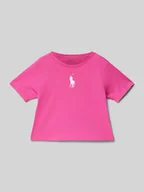 Koszulki dla dziewczynek - T-shirt z prążkowanym okrągłym dekoltem - miniaturka - grafika 1
