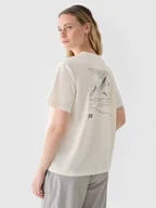 Koszulki sportowe damskie - Damski t-shirt z nadrukiem 4F 4FWAW24TTSHF1648 - beżowy - miniaturka - grafika 1