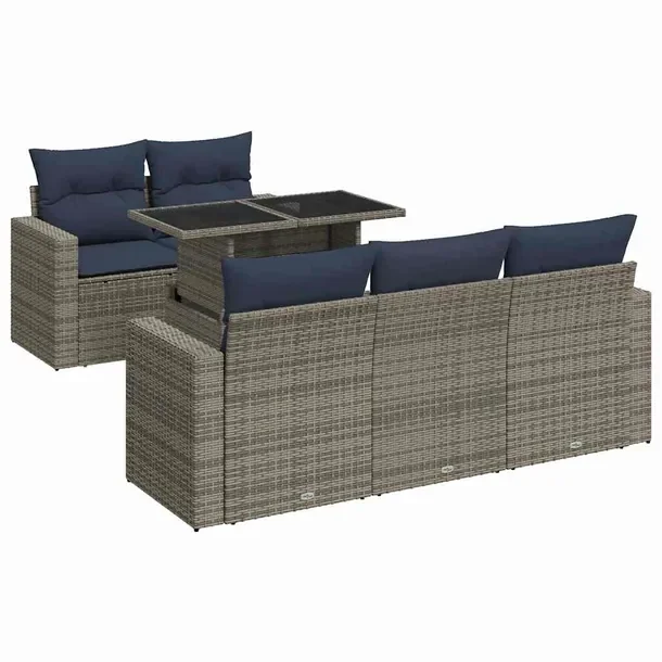 Zestaw wypoczynkowy ogrodowy szary z poduszkami, rattan PE, wymiary 100x55x